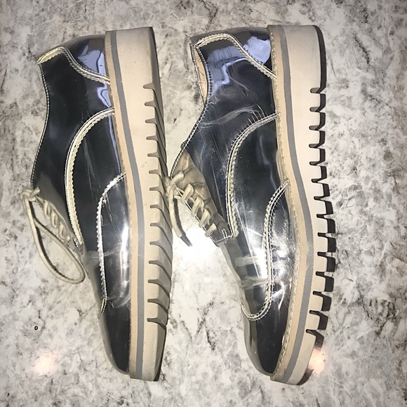 ZARA | Silver Wingtip Platform Lace Up Loafers 8 - Picture 2 of 4
